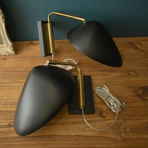 West Elm Curvilinear Plug In Wall Sconce Black & Gold Set of 2 - Picture 1 of 10