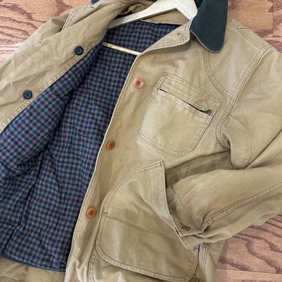 Rare Vintage LL Bean Khaki Chore Field Barn Coat Jacket Men’s Flannel Lined S - Image 1 of 4