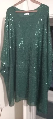 Stunning Italian Designer Green Sequined Plus Size Long Top Fully Lined - image 1 of 4