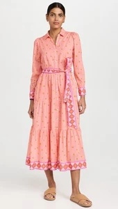 Marea Volant Shirt Kleid in Melone Starburst Baumwolle Gürtel Maxi XS Orange C23 - Bild 1 von 9