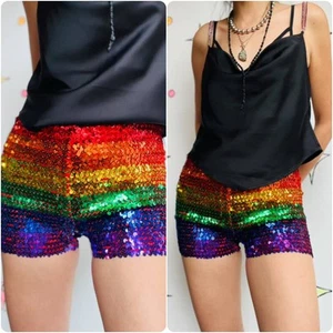 Rainbow Sequin Hot Pants – Festival Pride Party Dance Costume – Free Size - Picture 1 of 2