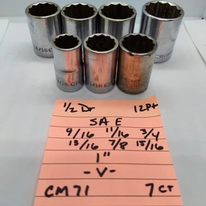 (7) Craftsman 1/2" Dr V Series 12 Pt Sockets - 1" to 9/16" SAE Vtg - Picture 1 of 10