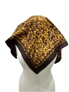 S10# Gucci Seidentuch braun Tiger Print eckig Vintage handgerollt Logo GG - Bild 1 von 6