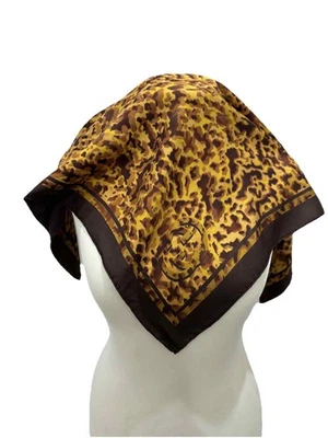 S10# Gucci Bufanda de Seda Marrón Estampado de Tigre Cuadrado De Colección Enrollado a Mano Logo GG Foto 1 de 4
