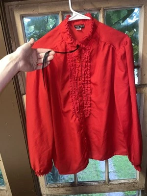 Blusa boho vintage años 70 para mujer Top rojo con volantes encaje hecha en unión EE. UU. Rio Too L-XL Foto 1 de 4