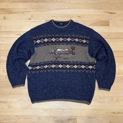 Vintage Cotton Traders Mens Crewneck Wool Fishing Scenic Pullover Sweater XL - Image 1 of 4