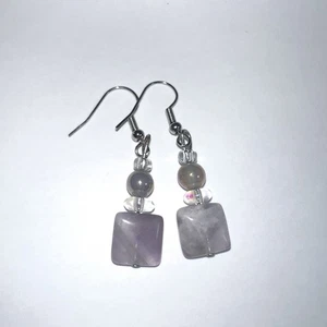Crystal And Iridescent Glass Bead Handmade Earrings Fluorite New - Foto 1 di 1