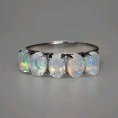 Beautiful Natural Fire Opal 5 Stone 925 Sterling Silver Ring Jewelry Size 8 1932 - Image 1 of 4