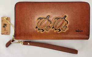 Guam braune handgefertigte Leder Damen Kalbsleder Geldbörse Meeresschildkröten Hawaii Neu mit Etikett - Bild 1 von 11