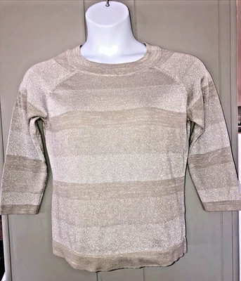 Suéter Sag Harbor para mujer pequeño gris plateado a rayas talla PM 3/4 mangas raglán Foto 1 de 4
