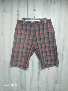 Y2K Volcom Stone Ruben Shorts Mens W34 Red Black Grey Plaid Chino Checkered - Picture 1 of 5