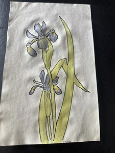 "Pintura floral sobre papel firmada por D.Mguire 6/1975 14"" de alto 8,5"" de ancho" - Imagen 1 de 4
