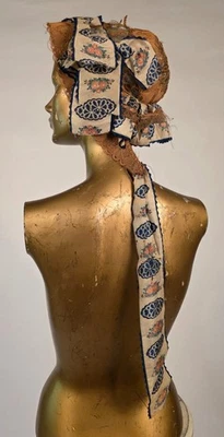 CIVIL WAR 1860’S HAND WOVEN STRAW + PRINT SILK BONNET  - Image 1 of 4