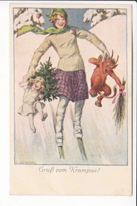 CARTOLINA D'ARTISTA, KRAMPUS, UTENTE SERIO, B K W I 3236 - 3, ca1910! DIFETTI! - Foto 1 di 2
