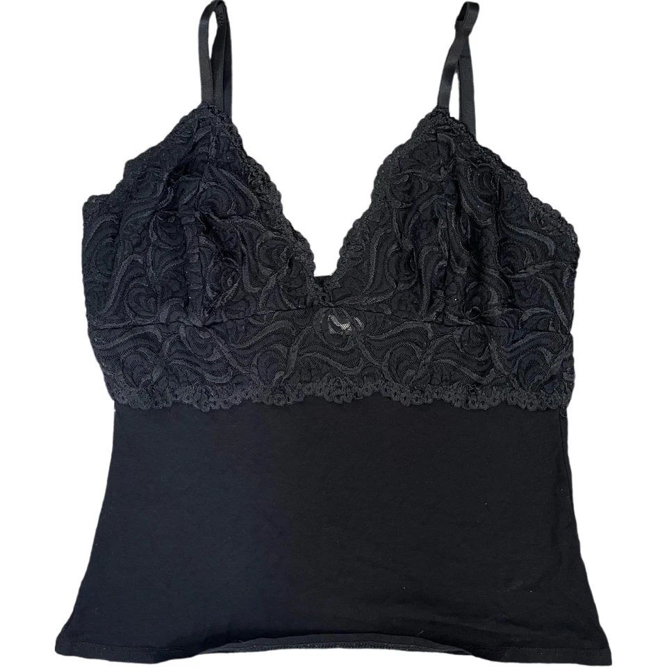 Camiseta sin mangas Babydoll de encaje floral transparente Bebe de colección cami negra para mujer L Y2K hada Foto 1 de 4