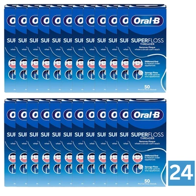 24 x Oral B Super Floss Threader 50 Pre Cut Strands | Dental Floss - Bild 1 von 2