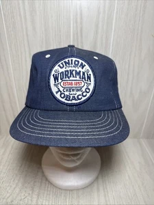 Vintage Denim Trucker Hat Cap Snapback Union Workman Chew Tobacco USA Patch 80s - Picture 1 of 7