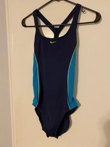 Nike Color Surge Powerback Racer 1 Piece Swimsuit Size Medium Blue Black - Picture 1 of 3