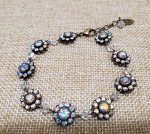 VINTAGE LIZ PAIACIOS SF ANTIK BRONZE AURORA BOREALIS KRISTALL ARMBAND 7"-8+" - Bild 1 von 6