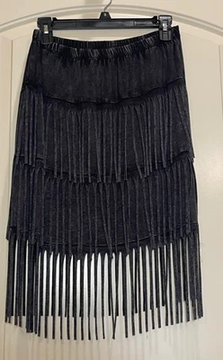 T вечеринки женщин черный минерал стирка бахрома юбка, эластичный пояс размер средний - Изображение 1 из 4