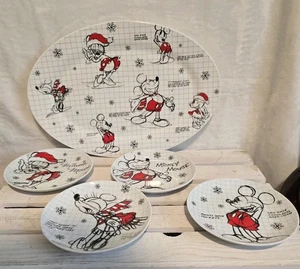 Disney Mickey Mouse Skizzenbuch Servierplatte 14 Zoll und 4 Vorspeisenteller EUC - Bild 1 von 7