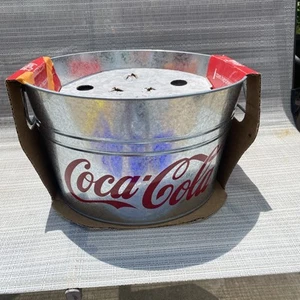 COCA COLA Galvanized Metal Coke Tub Bucket with 2 Handles ~ Open Removed Bottles - Picture 1 of 8