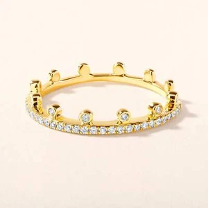 Anillo de trono con corona de diamantes naturales de 0,2 quilates de oro de 14 quilates certificado - Imagen 1 de 8