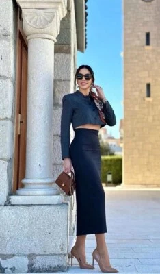 ZARA SS24 LÁPIZ LANA FALDA MIDI ABERTURA COLECCIÓN ZW Talla XS S M GRIS 2134/425 NUEVA CON ETIQUETAS Foto 1 de 4