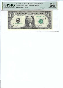 1981 $1 Federal Reserve Note FR1911-G* PMG 64 CH UNC EPQ, Chicago * Note!!! - Picture 1 of 2