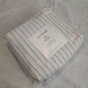 Nestwell BLK Pinstripe Cotton Linen Full Queen Duvet Sham Set Bed Bath & Beyond - Picture 1 of 6