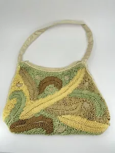 Vintage Abendtasche gewebtes Band Satin Kunstsamen Perle Art Deco Stil Indien - Bild 1 von 19