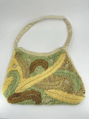 Bolso de noche vintage cinta tejida satinado imitación semilla perla estilo art deco India Foto 1 de 4