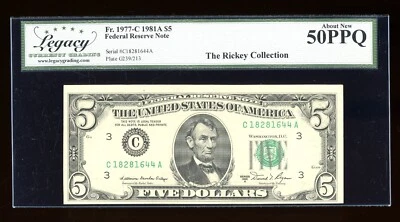 DBR 1981-A $5 FRN Philadelphia Fr. 1977-C Legacy AU-50 PPQ Serial C18281644A - Image 1 of 2