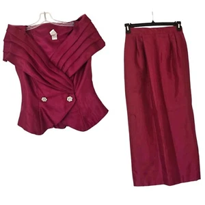 Vtg Watters & Watters Cranberry Red 2 Pc Formal Mother Of The Bride Set Size 8 - Picture 1 of 19