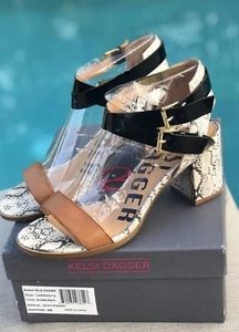 NEW Kelsi Dagger Carmanita Leather/Pat/snake print strappy Sandal block heel 9M - Picture 1 of 11