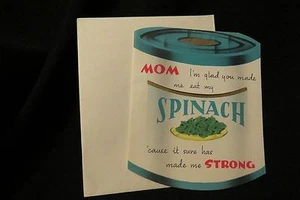 Vintage SPINAT Dose Muttertag oder Geburtstagskarte für Mutter ca. 1940er Jahre mit Umschlag - Bild 1 von 6