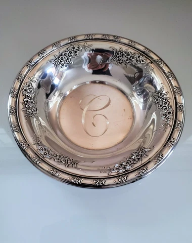 Vintage WALLACE Larkspur (Sterling, 1939, Hollowware) monogrammed Bon Bon Bowl Cover