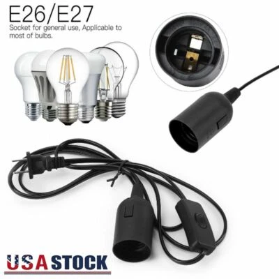 E26 E27 Light Bulb Socket to Wall Outlet Plug Adapter On/Off Switch 6FT Cord USA - Image 1 of 4