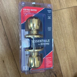 New SCHLAGE Bright Brass Keyed Entry Door Knob w 2 Keys Gold Color - Picture 1 of 6