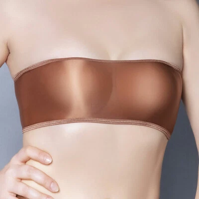 Womens Sexy Sheer Tube Top Oil Shiny See Through Bra Lingerie Sexy Club Dancer - Image 1 of 4