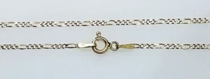 14k Solid Gold 2 Tone White pave Figaro Chain Necklace 1.4mm 16" 18" 20" 22" 24" - Picture 1 of 9