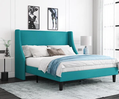 Sifurni Queen Size Modern Platform Bed Frame with Deluxe Wingback, Peacock Green - Image 1 of 4