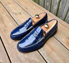 Gucci Polished Leather Penny Loafers Blue Size 9 D Made In Italy $1100 WORN 2X!