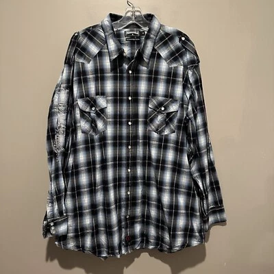 Panhandle 90 Proof Shirt Mens XXL Blue Plaid Pearl Snap Slim Embroidered Western - Image 1 of 4