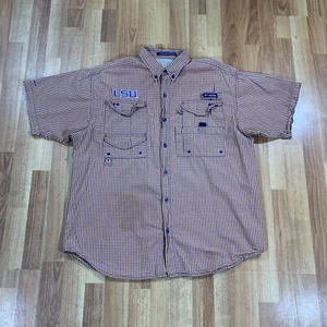 Columbia LSU Tigers Shirt Mens Extra Large Yellow Purple PFG Button Up Vented - Picture 1 of 12