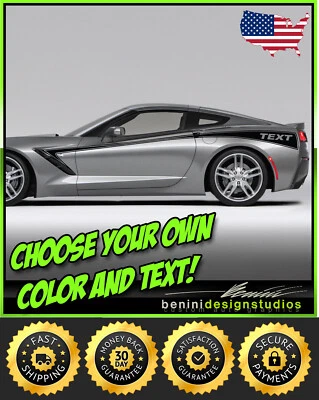 Calcomanías gráficas Corvette C7 Base Z06 Zr1 2 rayas laterales de carreras para 2014-2019 Foto 1 de 2