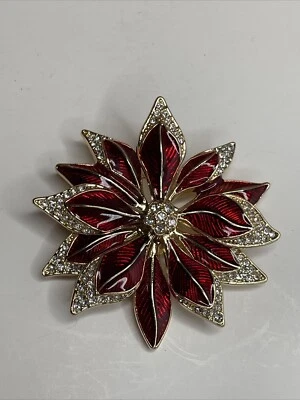 Broche prendedor Napier Poinsettia pedrería Navidad tono dorado Foto 1 de 4