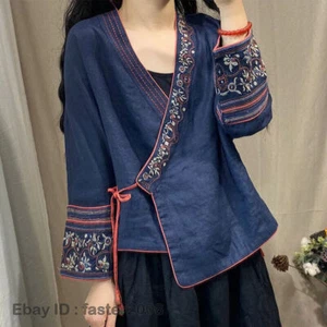 Dama Top Camisa China Blusa Floral Hanfu Bordado Floral Informal Étnica Retro - Imagen 1 de 13