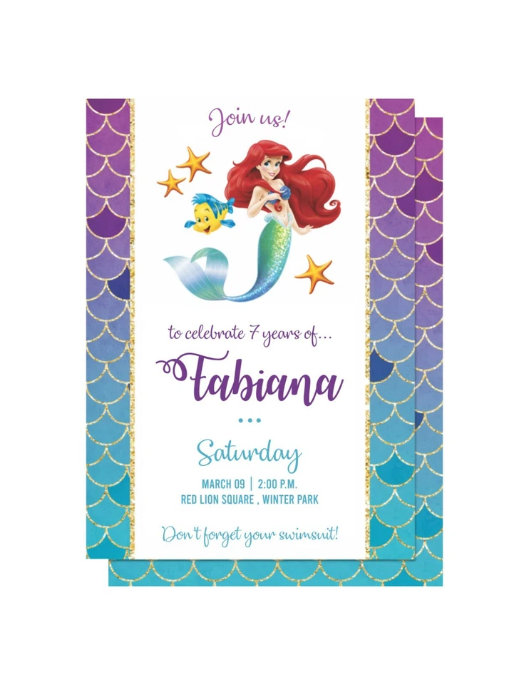 Personalised DIGITAL LITTLE MERMAID Girls Birthday Party Invitations YOU PRINT - Image 1 of 1