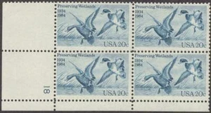 1984 Preserving Wetlands Plate Block of 4 20c Postage Stamps, Sc# 2092, MNH, OG - Picture 1 of 1